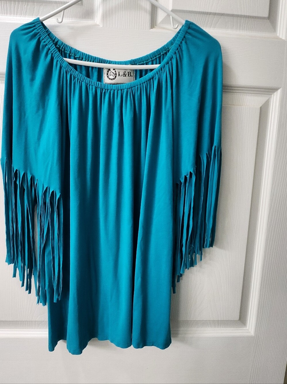 L&B Teal Fringe Scoop Neck Tunic Top